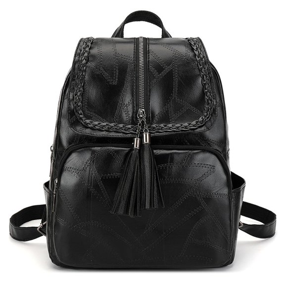 Black Faux Leather Backpack